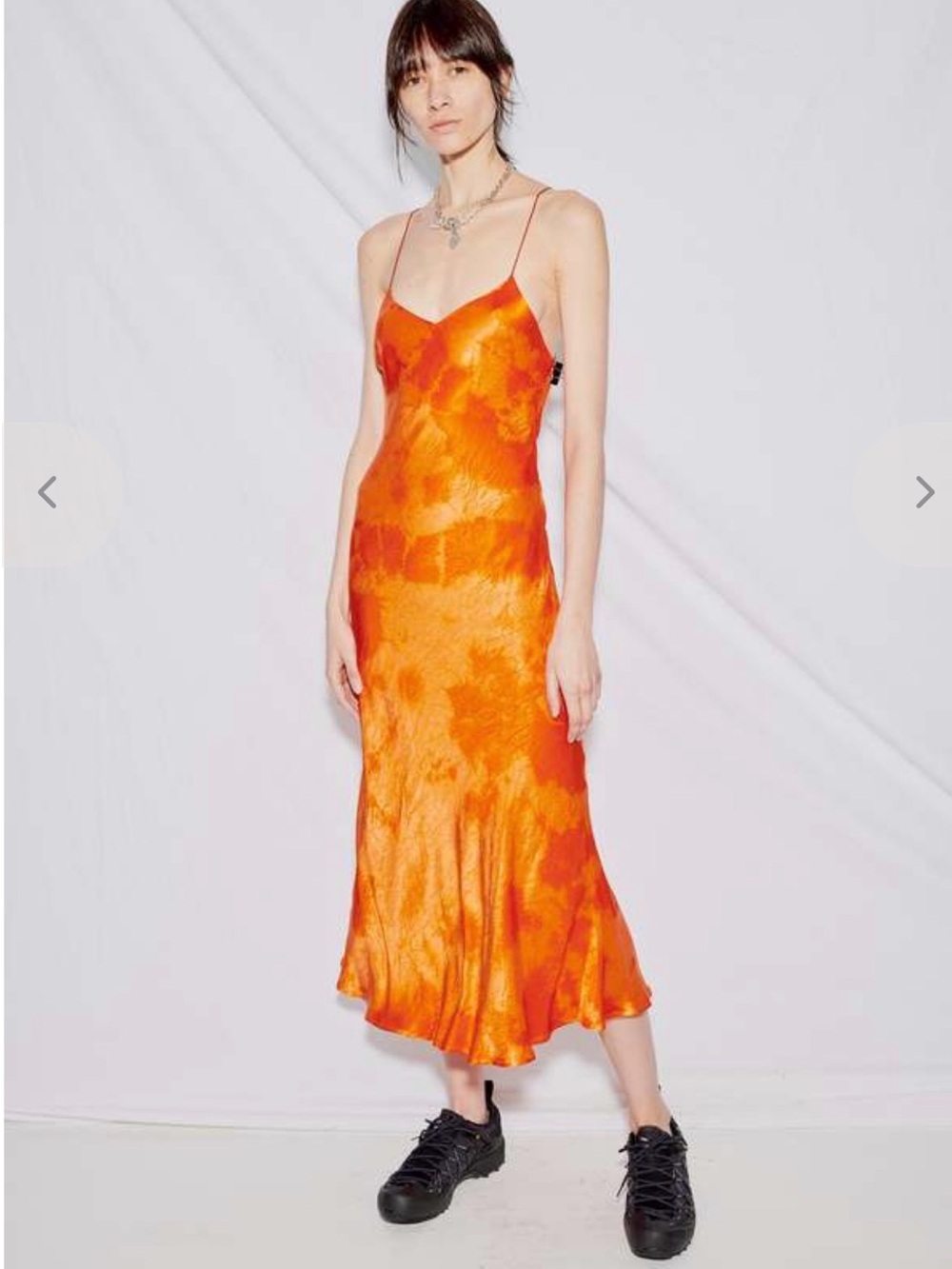 Revolve x Assembly Label Orange Tie Dye Satin Slip Midi Dress Size S